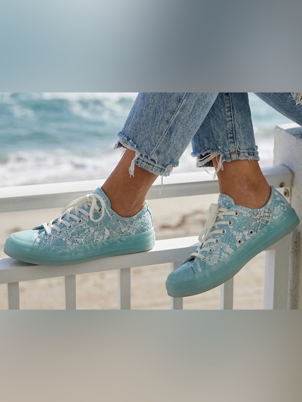 Converse Aqua faux snakeskin Sneakers with Lace Detail